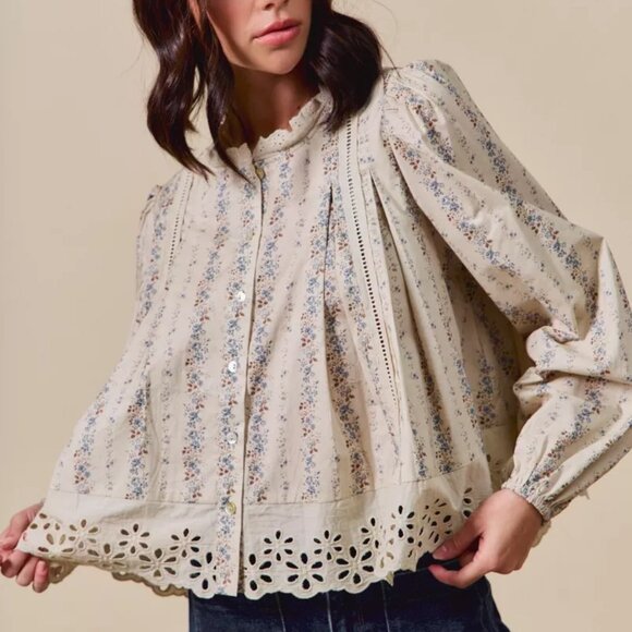 SO ME Floral Print Lace Button Down Shirt - Picture 5 of 16
